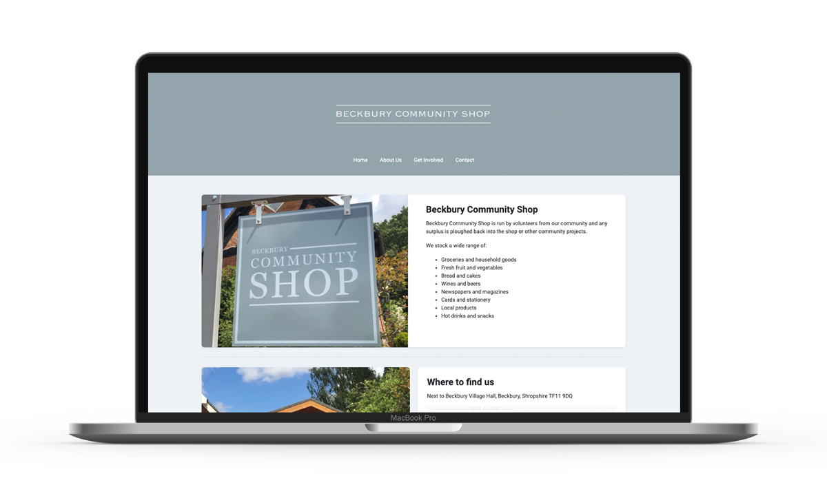 Beckbury Community Shop website on a laptop